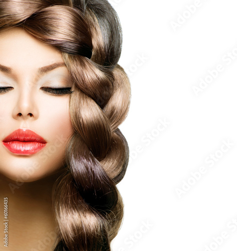 Photo: Hair Braid. Beautiful Model Woman with Healthy Long Brown Hair Hair Braid. Beautiful Model Woman with Healthy Long Brown Hair