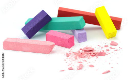 Photo: Colorful chalks on white background. Colorful chalks on white background.