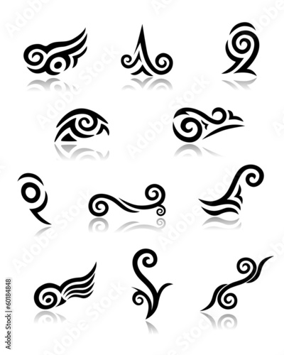Vector: Abstract Maori Koru Tattoo Elements with Reflections Abstract Maori Koru Tattoo Elements with Reflections