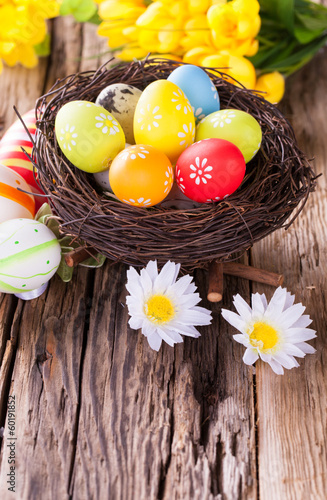 Photo: Easter eggs on wood Easter eggs on wood