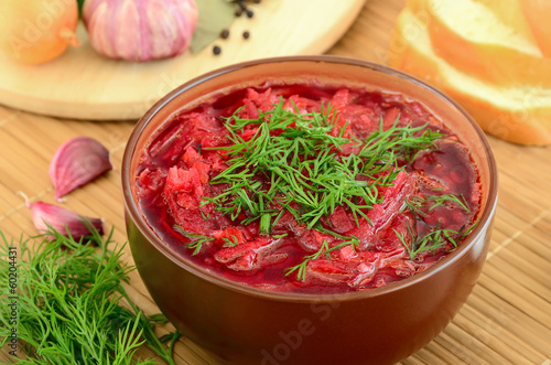 Photo: Red borscht with dill Red borscht with dill