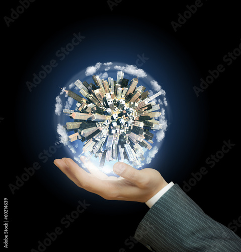 Illustration: Cyti world on businessman hand Cyti world on businessman hand