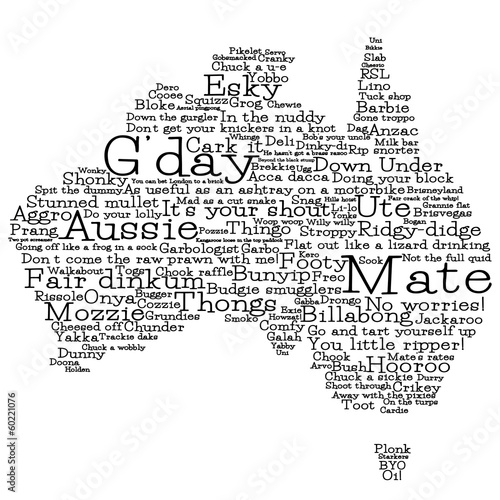 Vector: Australia map made from Australian slang words in vector format. Australia map made from Australian slang words in vector format.