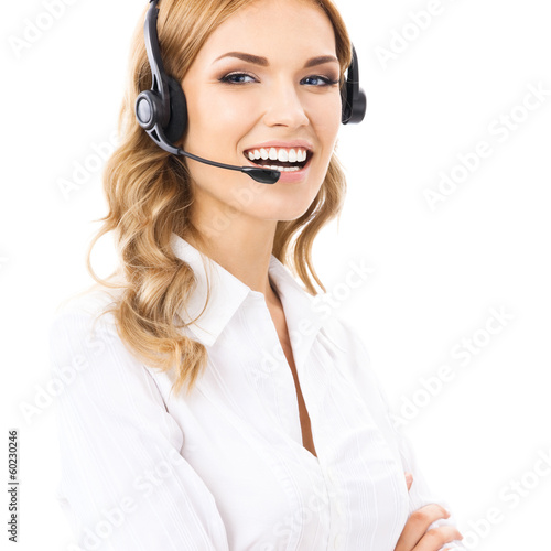 Photo: Support phone operator in headset, isolated Support phone operator in headset, isolated