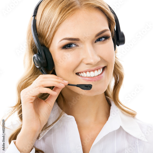 Photo: Support phone operator in headset, isolated Support phone operator in headset, isolated