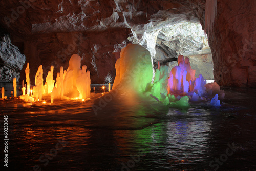 Photo: Frozen water Stalagmite in deep marble cave, Russia Frozen water Stalagmite in deep marble cave, Russia