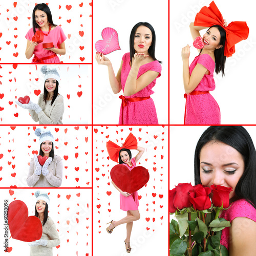 Photo: Collage of Valentine's Day. Attractive young woman. Collage of Valentine's Day. Attractive young woman.