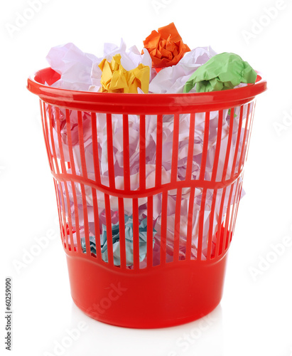 Photo: Full garbage bin, isolated on white Full garbage bin, isolated on white