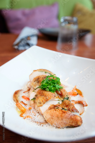 Photo: Fried chicken breast with vegetables Fried chicken breast with vegetables