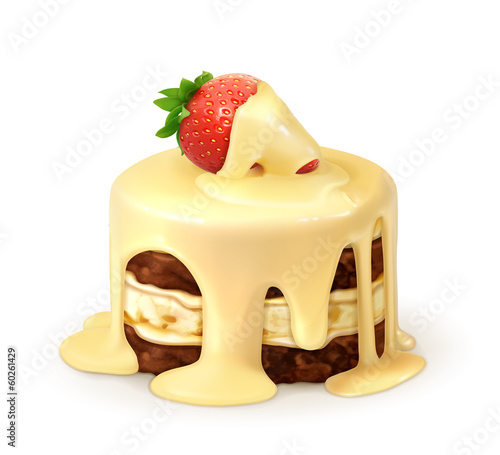 Vector: Cake with strawberry in white chocolate, detailed vector Cake with strawberry in white chocolate, detailed vector