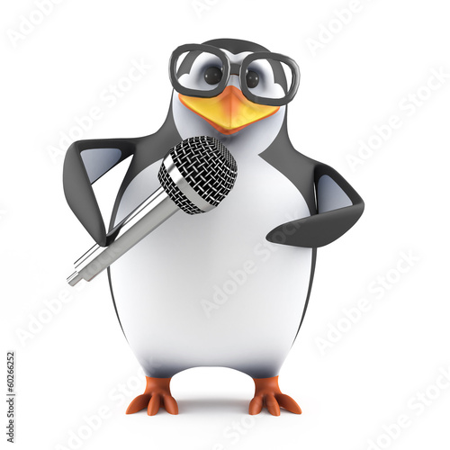 Illustration: Academic penguin takes mic Academic penguin takes mic