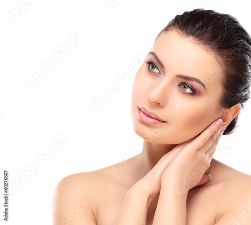 Photo: Beautiful Girl Touching Her Face. Beauty Face. Makeup Beautiful Girl Touching Her Face. Beauty Face. Makeup