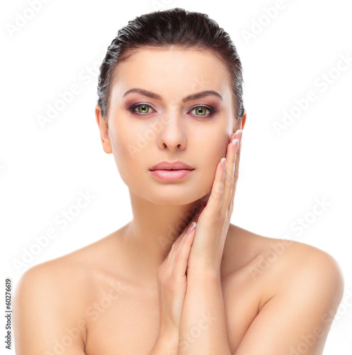 Photo: Beautiful Girl Touching Her Face. Beauty Face. Makeup Beautiful Girl Touching Her Face. Beauty Face. Makeup