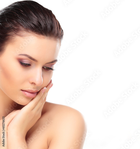Photo: Beautiful Girl Touching Her Face. Beauty Face. Makeup Beautiful Girl Touching Her Face. Beauty Face. Makeup