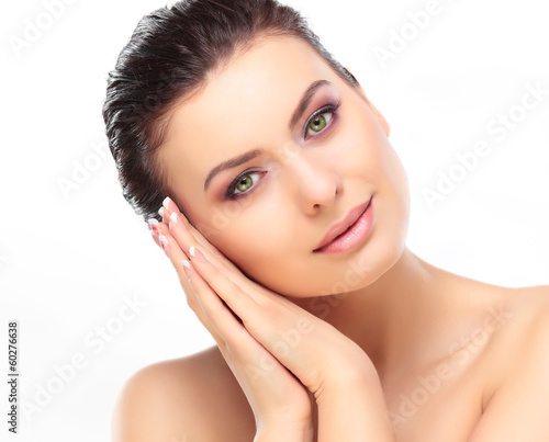 Photo: Beautiful Girl Touching Her Face. Beauty Face. Makeup Beautiful Girl Touching Her Face. Beauty Face. Makeup