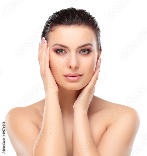 Photo: Beautiful Girl Touching Her Face. Beauty Face. Makeup Beautiful Girl Touching Her Face. Beauty Face. Makeup