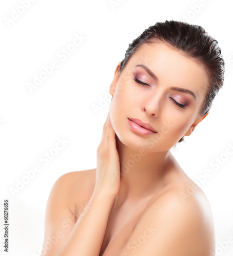 Photo: Beautiful Girl Touching Her Face. Beauty Face. Makeup Beautiful Girl Touching Her Face. Beauty Face. Makeup