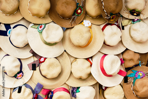 Photo: hanging beautiful straw hat hanging beautiful straw hat