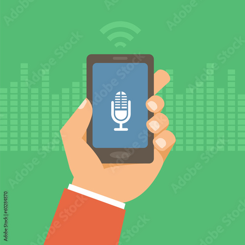 Vector: Vector mobile phone in flat style - voice control Vector mobile phone in flat style - voice control