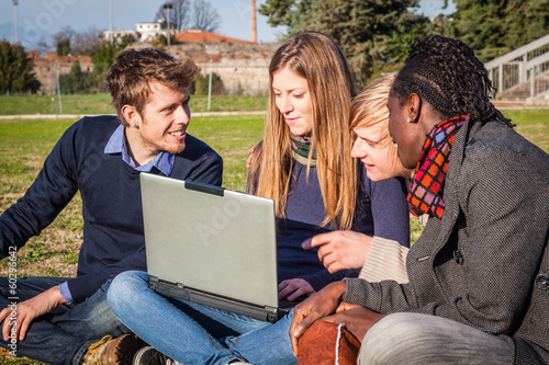 Photo: College Students with Computer at Park College Students with Computer at Park