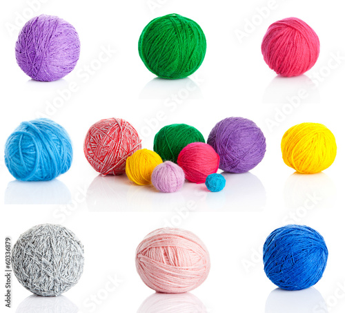 Photo: collection of wool knitting on white background. collection of wool knitting on white background.