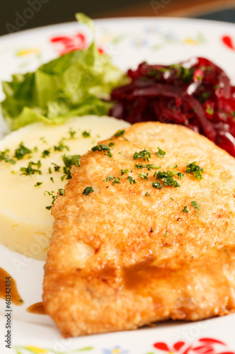 Photo: chicken fillet with mashed potato and beetroot salad chicken fillet with mashed potato and beetroot salad