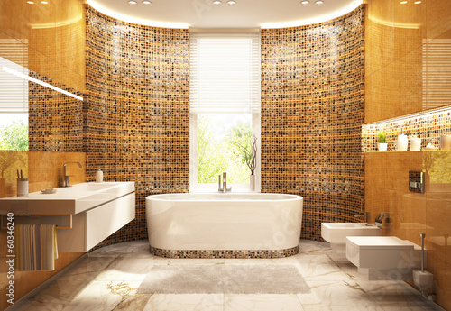 Illustration: Modern gold bathroom in house Modern gold bathroom in house