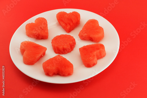 Photo: Hearts of watermelon on a plate Hearts of watermelon on a plate