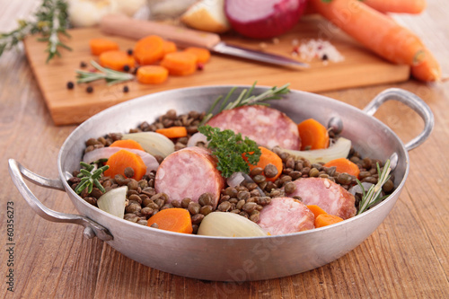 Photo: sausage and lentils sausage and lentils