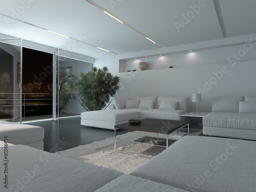 Illustration: Modern living room interior at night Modern living room interior at night