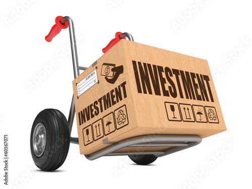 Illustration: Investment - Cardboard Box on Hand Truck. Investment - Cardboard Box on Hand Truck.