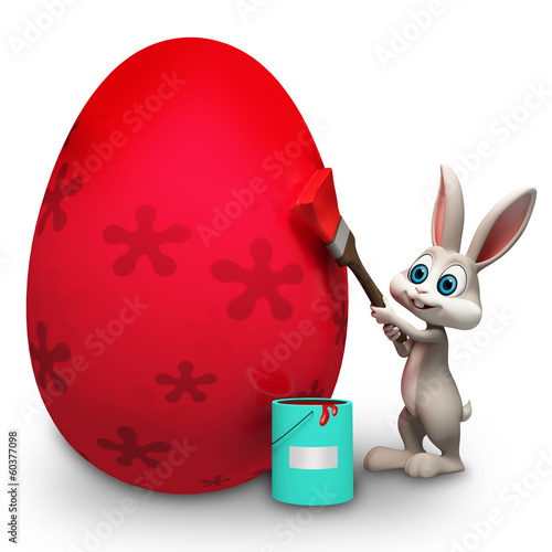 Illustration: Easter happy bunny with big coloring eggs Easter happy bunny with big coloring eggs