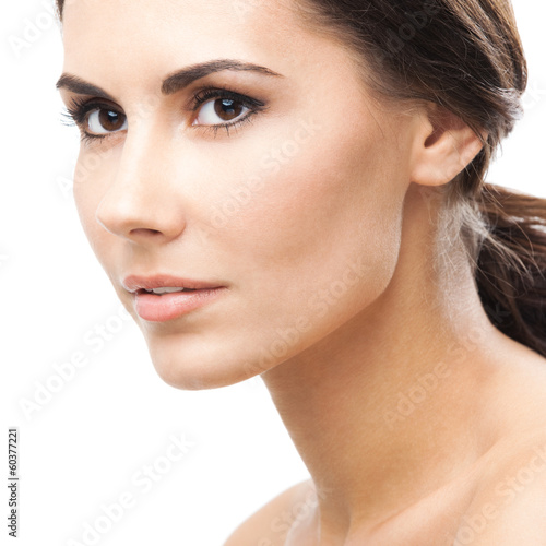 Photo: Portrait of beautiful woman, on white Portrait of beautiful woman, on white