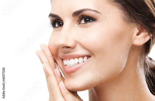 Photo: Portrait of beautiful woman, on white Portrait of beautiful woman, on white