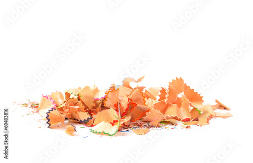 Photo: Colorful chips from pencils closeup Colorful chips from pencils closeup