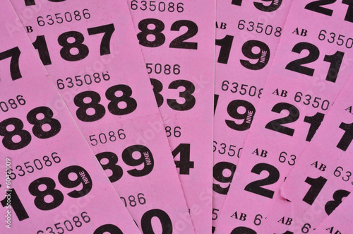 Photo: Purple raffle tickets spread out Purple raffle tickets spread out