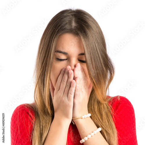 Photo: Young girl surprised over white background Young girl surprised over white background