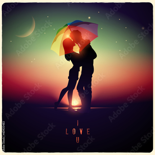  illustration of a couple kissing with a vintage effect