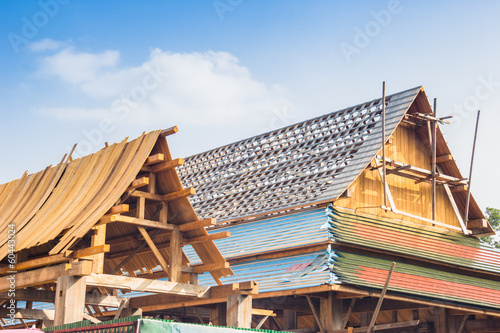 Photo: Construction of pavilion at a temple,Thailand Construction of pavilion at a temple,Thailand