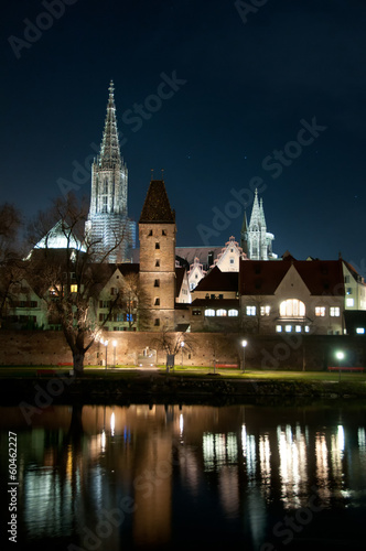 Photo: Skyline of German City Ulm with Cathedral (Münster) at night Skyline of German City Ulm with Cathedral (Münster) at night