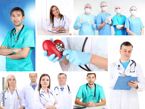 Photo: Collage of medical staff in working environment Collage of medical staff in working environment