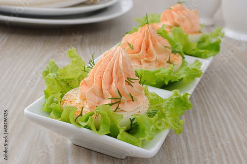 Photo: Eggs stuffed with salmon pate Eggs stuffed with salmon pate