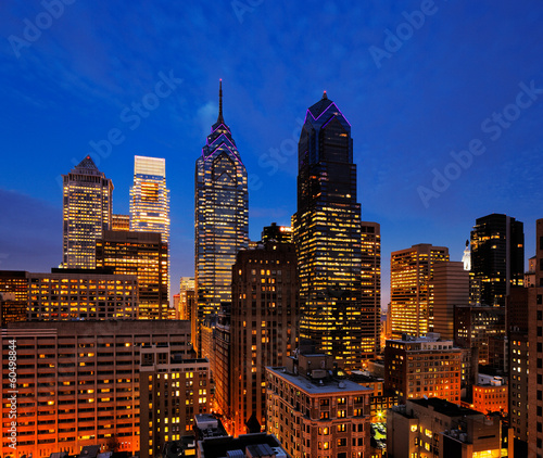 Photo: City of Philadelphia, skyline is beautifully lit up at dusk City of Philadelphia, skyline is beautifully lit up at dusk