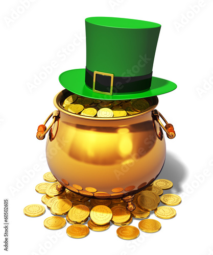 Illustration: Pot of Gold and green Leprechaun hat Pot of Gold and green Leprechaun hat