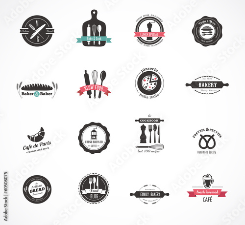 Vector: Set of vintage restaurant and food badges, labels Set of vintage restaurant and food badges, labels