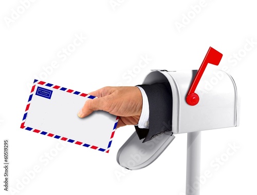 Illustration: Mailbox and a Hand with an Envelope Mailbox and a Hand with an Envelope