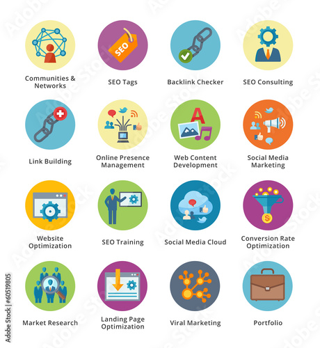 Vector: SEO & Internet Marketing Flat Icons Set 2 - Bubble Series SEO & Internet Marketing Flat Icons Set 2 - Bubble Series