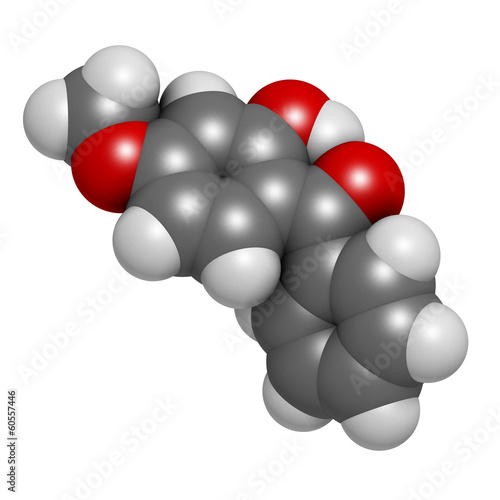 Illustration: Oxybenzone sunscreen molecule. Oxybenzone sunscreen molecule.