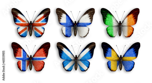 Illustration: butterflies with wings countries flags butterflies with wings countries flags