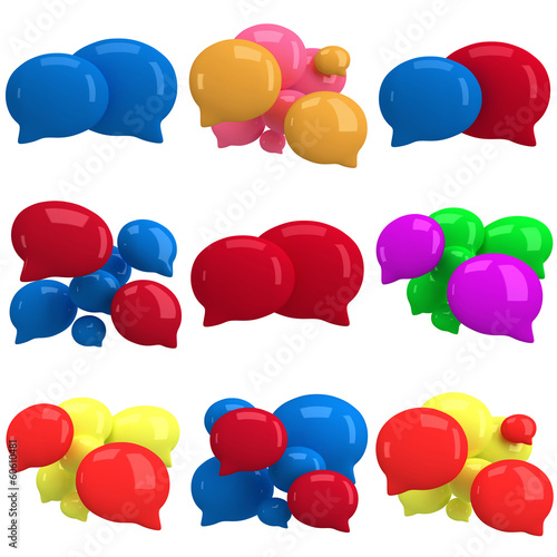Illustration: Set of 3d blank speech bubbles Set of 3d blank speech bubbles